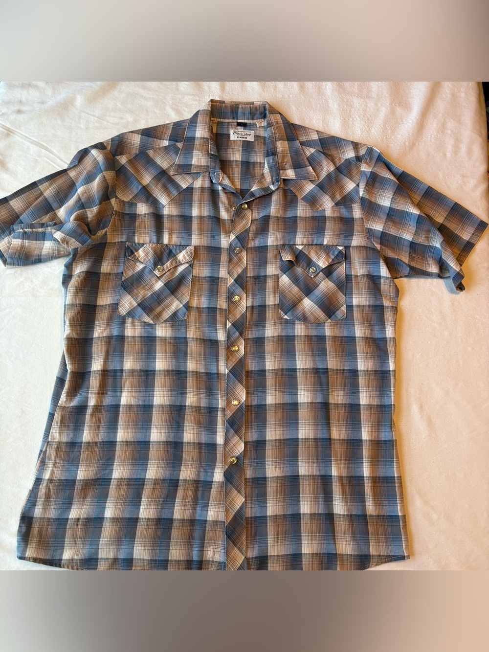 Vintage Enro Blue and Brown Plaid Western Pearl Snap Shirt